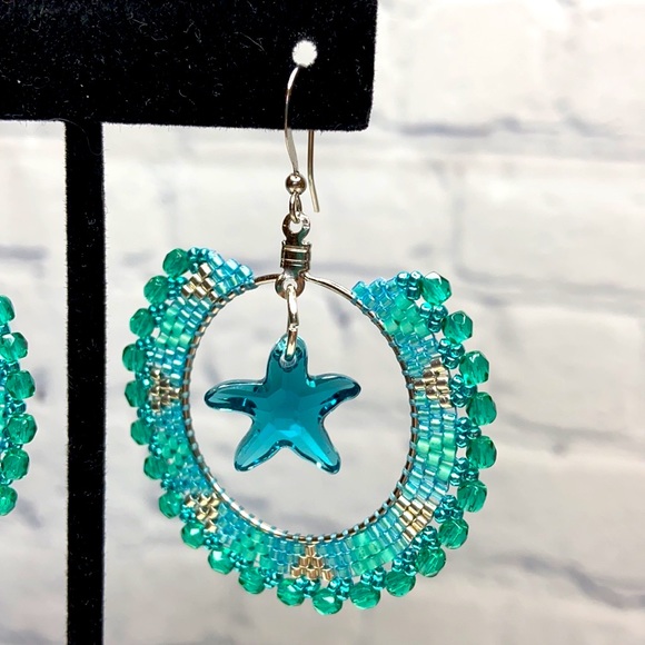 HANDMADE Starfish Beaded Boho Statement Earrings - Picture 4 of 5